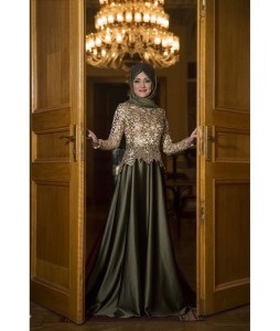 Gamze Polat 2015 haki gold abiye elbise